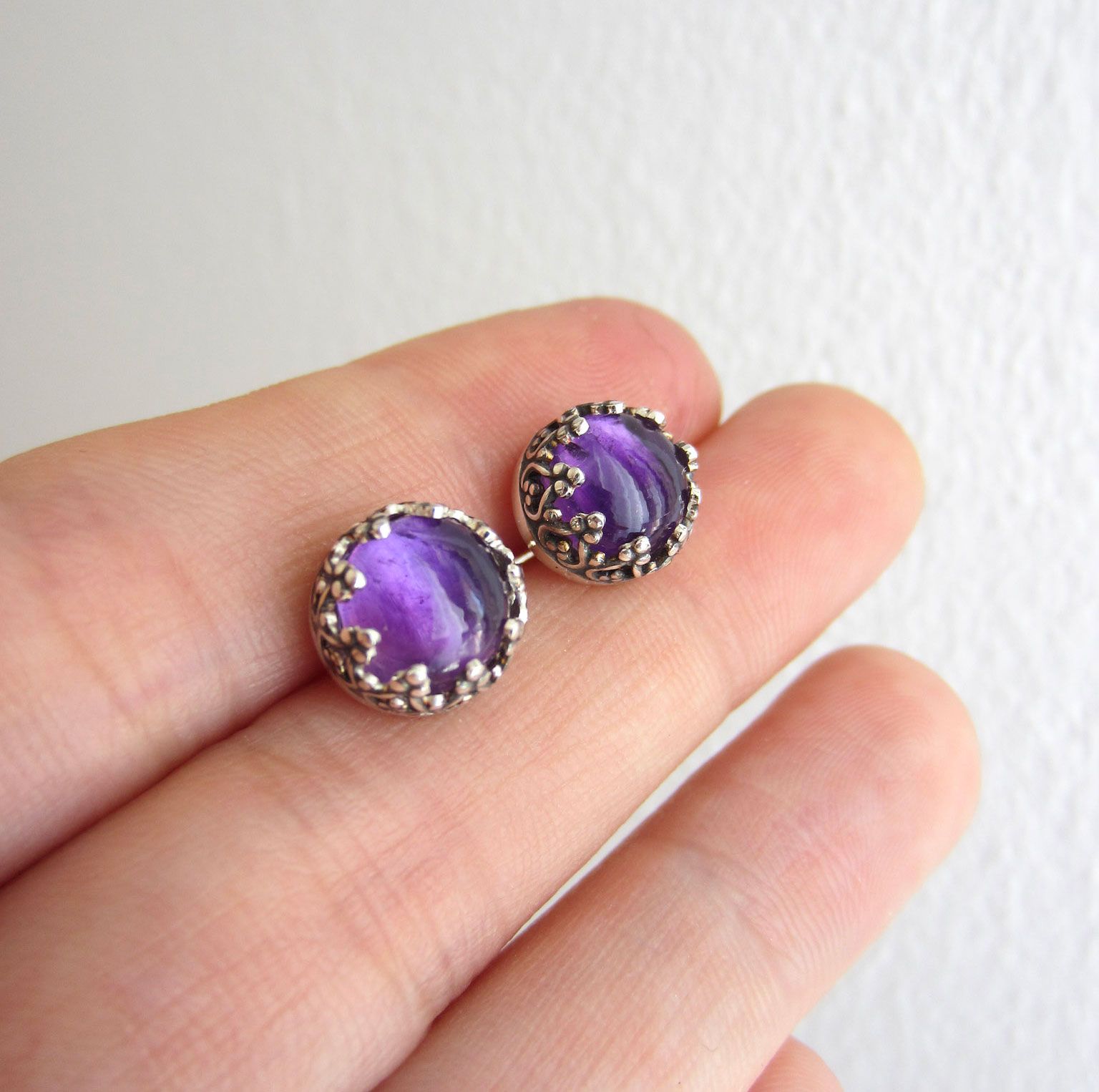 PENDIENTES BOTONCITO DE AMATISTA - Imagen 2